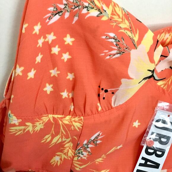 Urban Outfitters UO Boardwalk Floral Off The Shoulder Midi Dress in Coral Size L - Picture 7 of 10